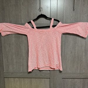 NWT Loft XS Striped Off shoulder with straps knit top